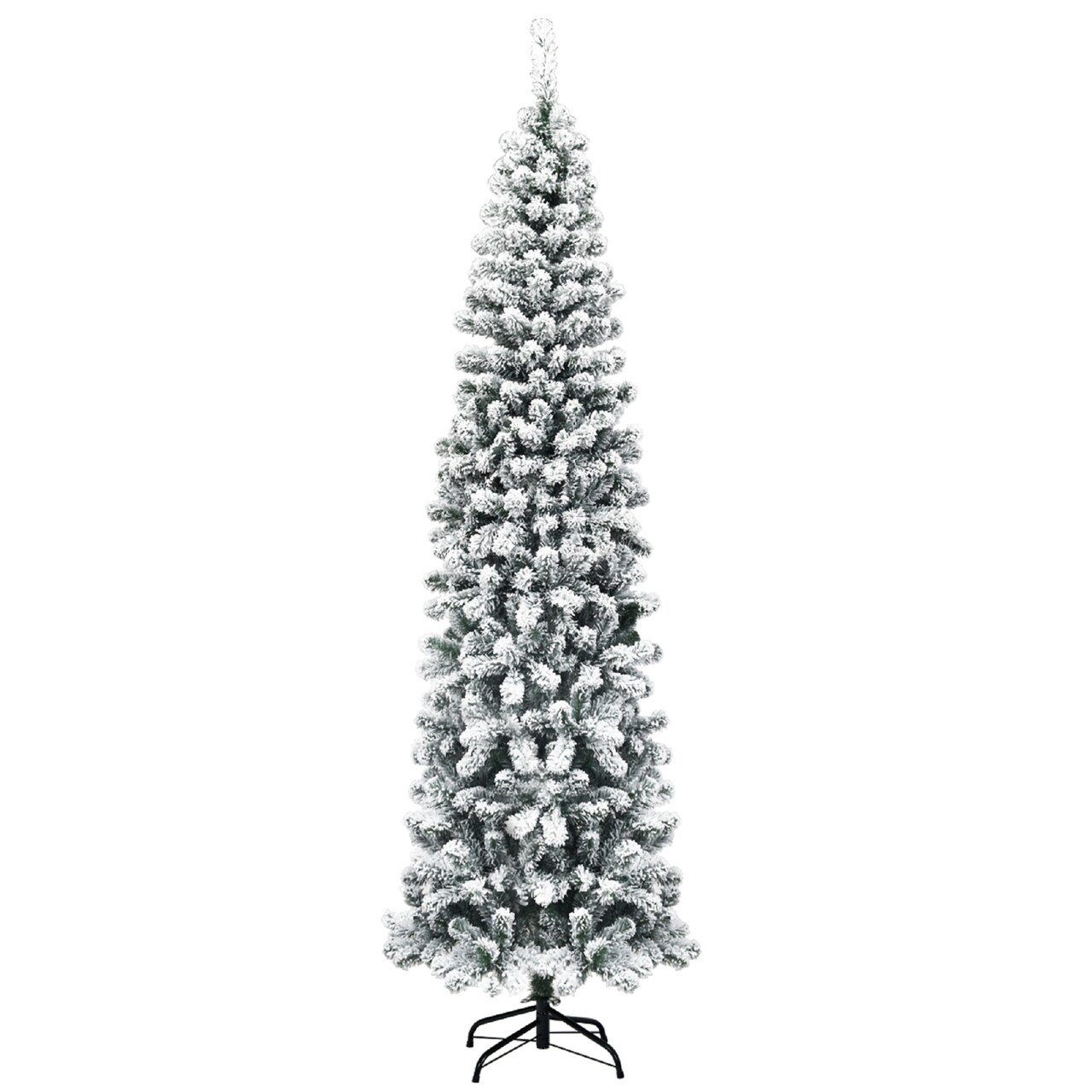 Costway 7.5Ft Unlit Hinged Snow Flocked Artificial Pencil Christmas Tree with 641 Tips